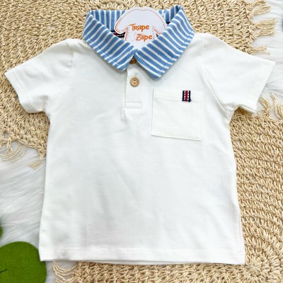Conj Gola Polo Linho Off e Azul